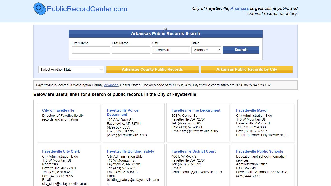Fayetteville Arkansas Public Records and Criminal Background Check